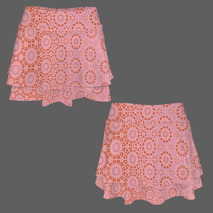 Ruffled Pocket Sports Skirt Pink and Coral Abstract