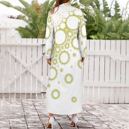 Long Sleeve Shirt Dress Green and Gold Sunflower Graphic