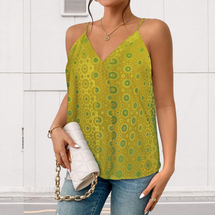 V Neck Cami Green & Gold Lake Reflections