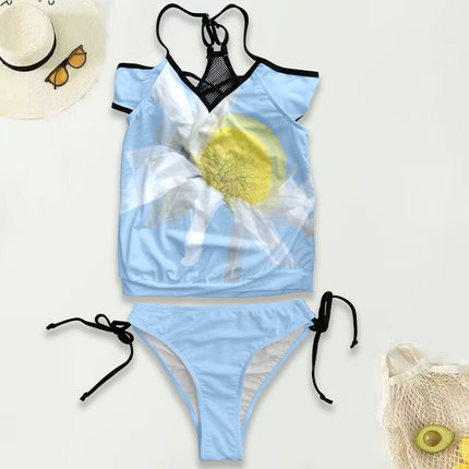 Mesh Back Tankini Daisy Watercolor Periwinkle