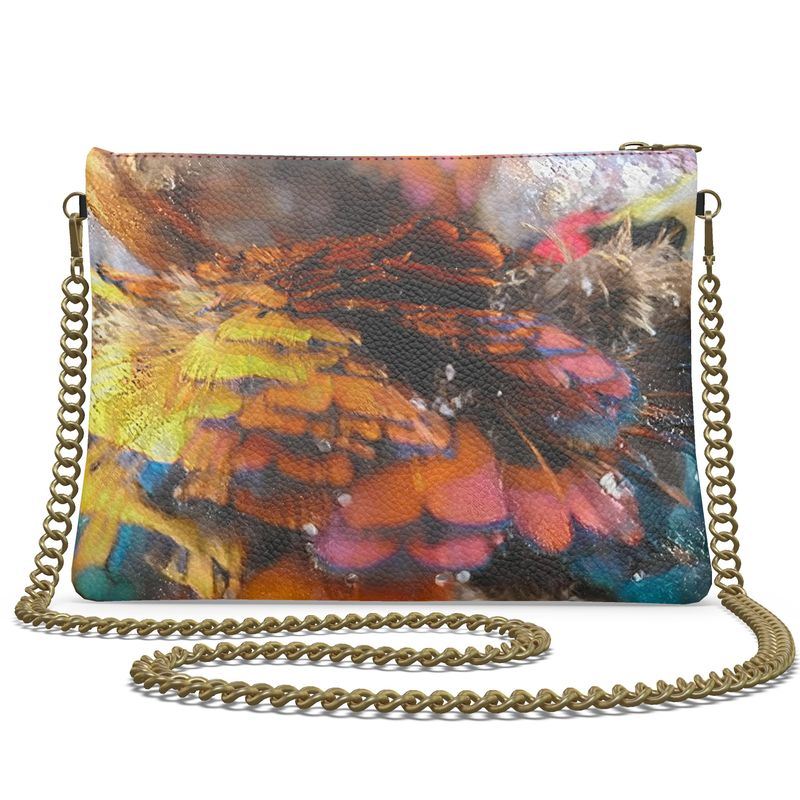 Crossbody Bag with Chain Pheasant Feathers