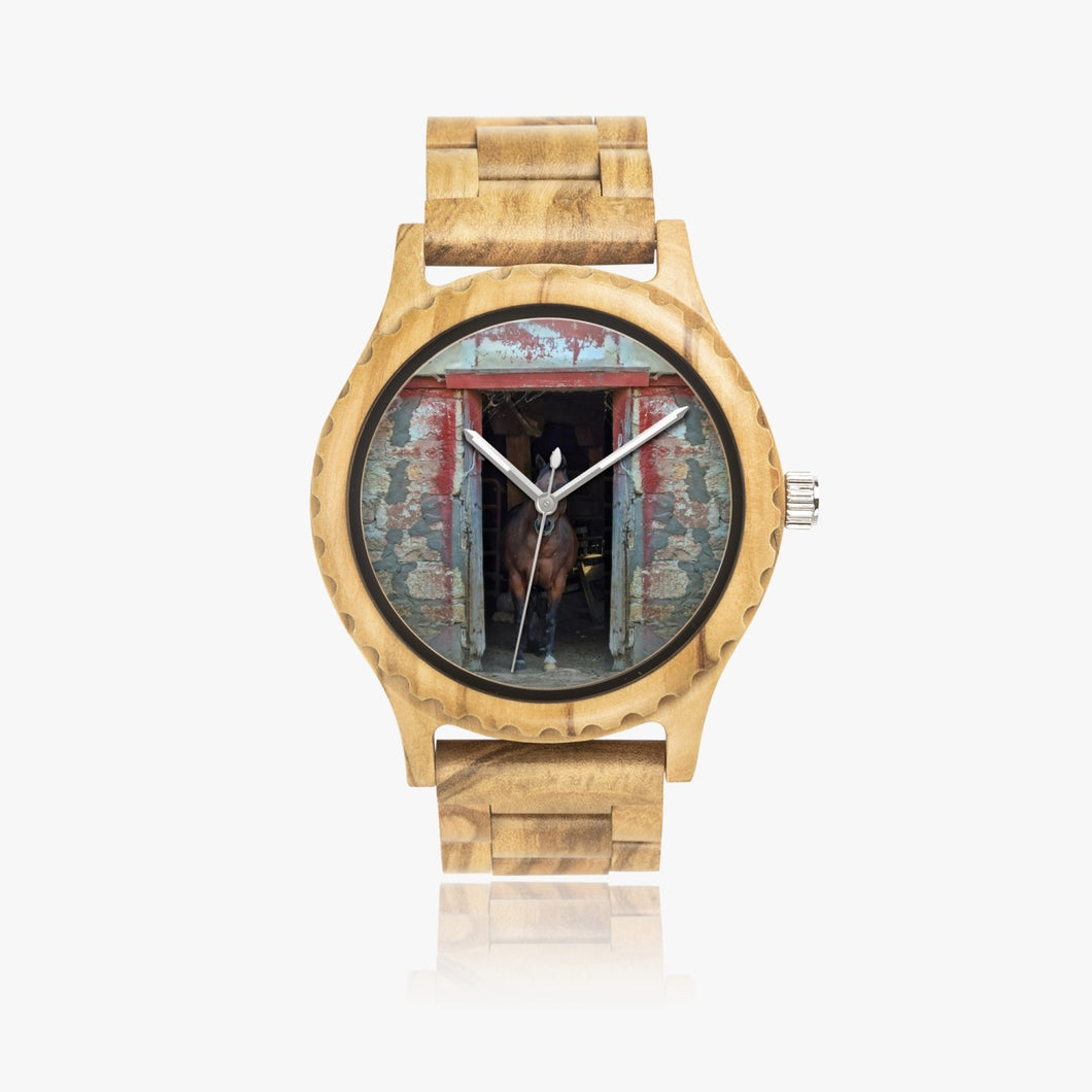 Wood Watch Italian Olive Horse in Red Barn by JVH