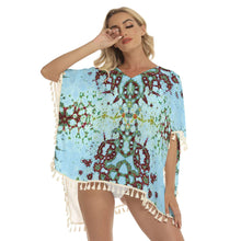 Load image into Gallery viewer, Buffalo Berries Blue Sky Women&#39;s Square Fringed Shawl
