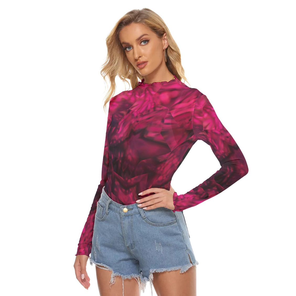 Mesh T-shirt Fuchsia Abstract