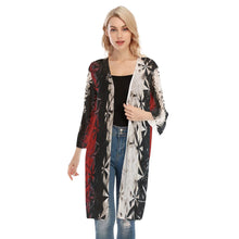 Load image into Gallery viewer, Red White &amp; Black Abstract Women&#39;s V-neck Mesh Cardigan
