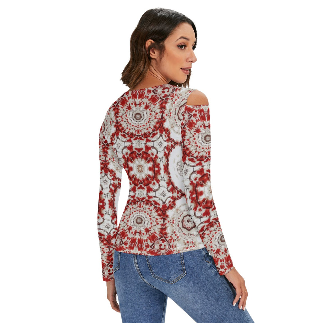 Cold Shoulder Half Zip V-Neck Blouse Buffalo Berries