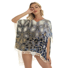 Load image into Gallery viewer, Gold Gray Abstract Women&#39;s Square Fringed Shawl
